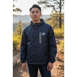 Ozark Trail Rain Jacket / Windbreaker Men's Size XL/XXL, Hood Zip Magnetic, Blue